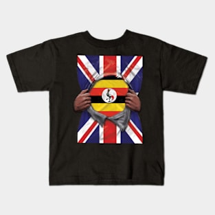 Uganda Flag Great Britain Flag Ripped - Gift for Ugandan From Uganda Kids T-Shirt